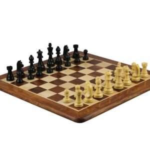 Sheesham Chess Set With Sheesham Flat Chess Board 20 Inch and Ebonised German Staunton Chess Pieces 3.75 Inch