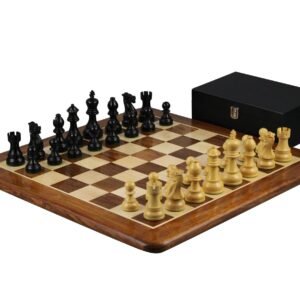 Sheesham Chess Set With Sheesham Flat Chess Board 20 Inch With Ebonised Executive Staunton Chess Pieces 3.75 Inch