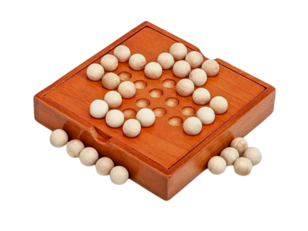 Travel Wooden Solitaire Family Game Square Board 5 Inch - Image 2