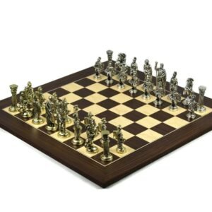 Metal Range Wooden Chess Set Macassar & Maple Board 20” Roman Metal Pieces 3.8”