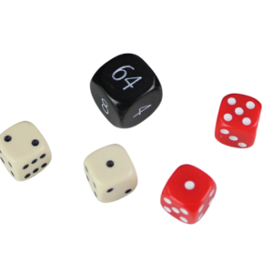Replacement Backgammon Dice Set – Black Doubling Cube – Red & Cream Dices