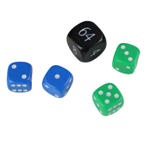 Replacement Backgammon Dice Set – Black Doubling Cube – Blue & Green Dices