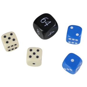 Replacement Backgammon Dice Set – Black Doubling Cube – Cream & Blue Dices