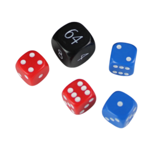 Replacement Backgammon Dice Set – Black Doubling Cube – Red & Blue Dices