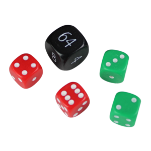 Replacement Backgammon Dice Set – Black Doubling Cube – Red & Green Dices