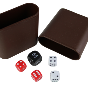 Replacement Backgammon Dice Set & Dice cups- Black Doubling Cube – Red & White Dices