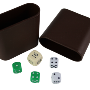 Replacement Backgammon Dice Set & Dice cups- Black Doubling Cube – White & Green Dices