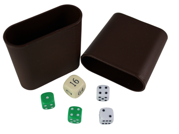 Replacement Backgammon Dice Set & Dice cups- Black Doubling Cube - White & Green Dices