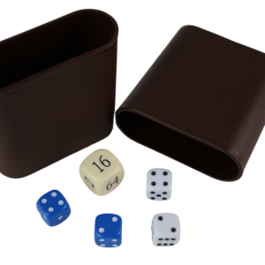 Replacement Backgammon Dice Set & Dice cups- Cream Doubling Cube – White & Blue Dices