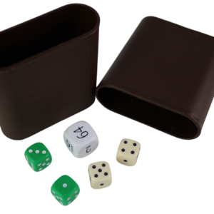 Replacement Backgammon Dice Set & Dice cups- White Doubling Cube – Cream & Green Dices