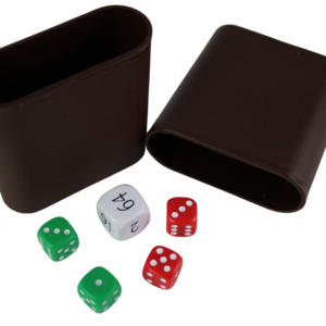 Replacement Backgammon Dice Set & Dice cups- White Doubling Cube – Red & Green Dices