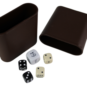 Replacement Backgammon Dice Set & Dice cups- White Doubling Cube – Cream & Black Dices