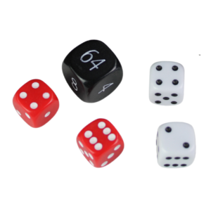 Replacement Backgammon Dice Set – Black Doubling Cube – Red & White Dices