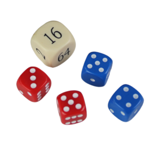 Replacement Backgammon Dice Set – Cream Doubling Cube – Red & Blue Dices