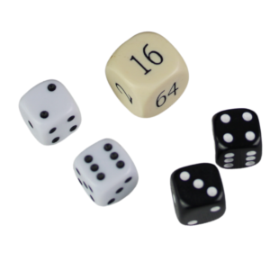 Replacement Backgammon Dice Set – Cream Doubling Cube – White & Black Dices
