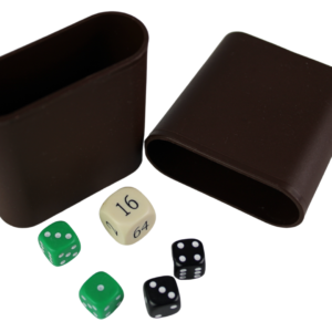 Replacement Backgammon Dice Set & Dice cups- Cream Doubling Cube – Green & Black Dices