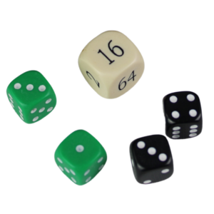 Replacement Backgammon Dice Set – Cream Doubling Cube – Black & Green Dices
