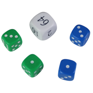Replacement Backgammon Dice Set – White Doubling Cube – Blue & Green Dices
