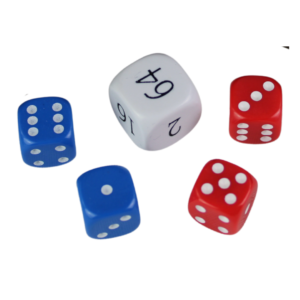 Replacement Backgammon Dice Set – White Doubling Cube – Red & Blue Dices