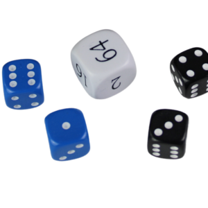 Replacement Backgammon Dice Set – White Doubling Cube – Blue & Black Dices