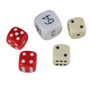 Replacement Backgammon Dice Set – White Doubling Cube – Red & Cream Dices